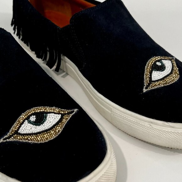 Figue Shoes - FIGUE Suede Fringe Evil Eye Slip on Shoes 7.5 Bohemian Moccasin